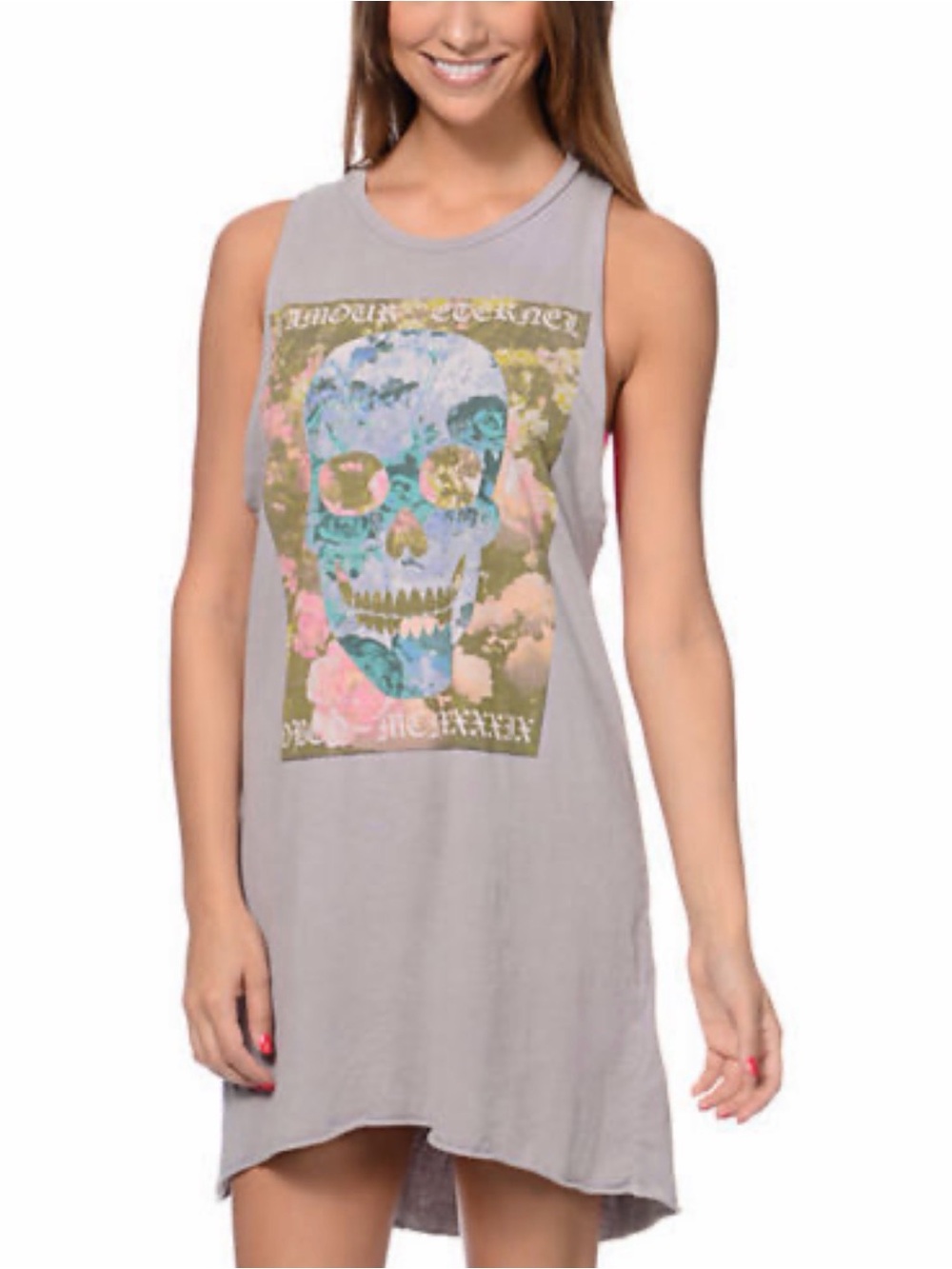 Obey Light Gray Graphic Skull Tank Dress